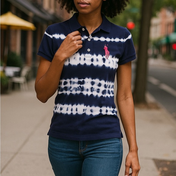 Ralph Lauren Sport Blue Tie-Dye w Pink Horse Button Down Cotton Shirt Size XS - Picture 1 of 9
